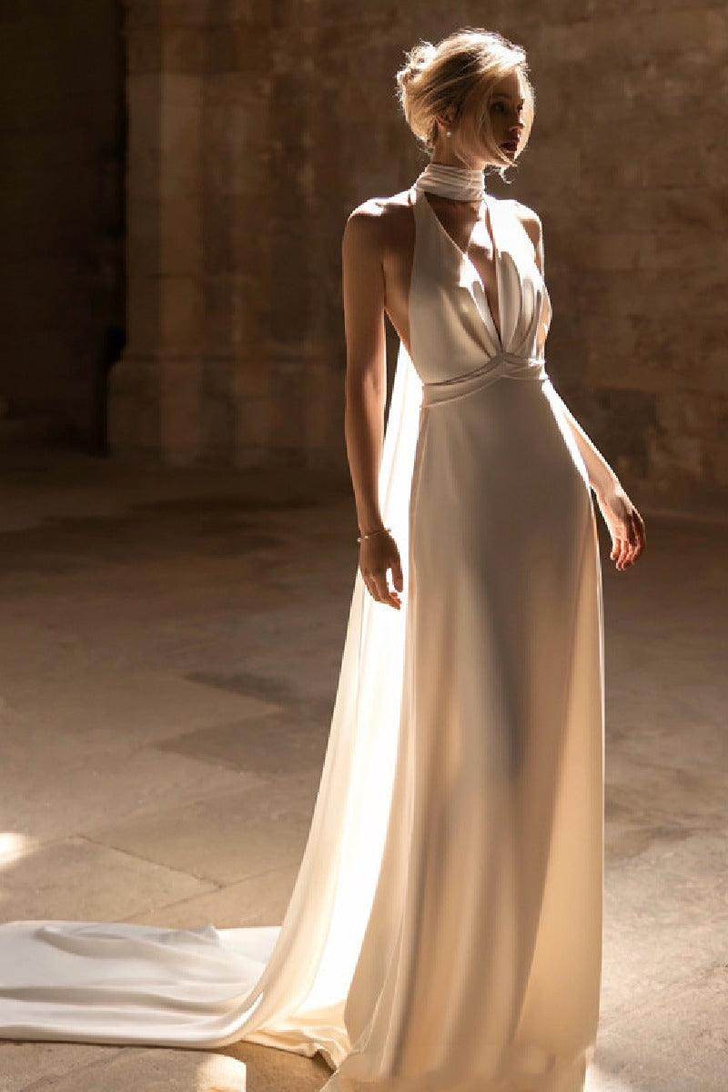 Sheath-Column Sweep-Brush Train Elastic Cloth Wedding Dress 816860315146 - COCOMELODY